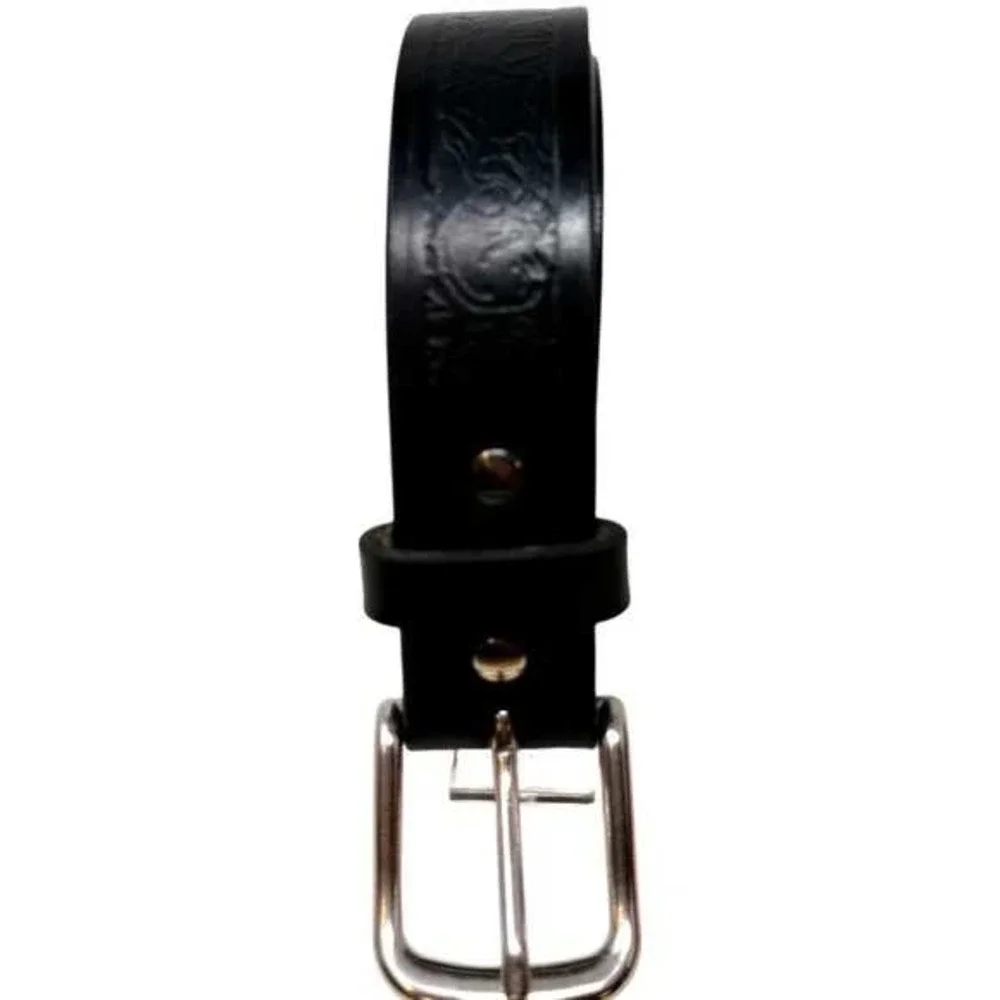 Mens Black‎ Embossed Leather Wildlife Deer Belt Silver Buckle Size 36